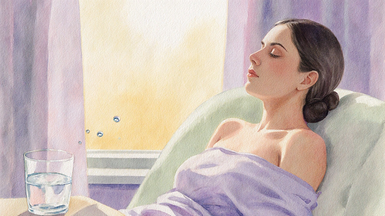 Post‑massage scene of a relaxed person by a window, bathed in soft light, evoking calm and wellness.