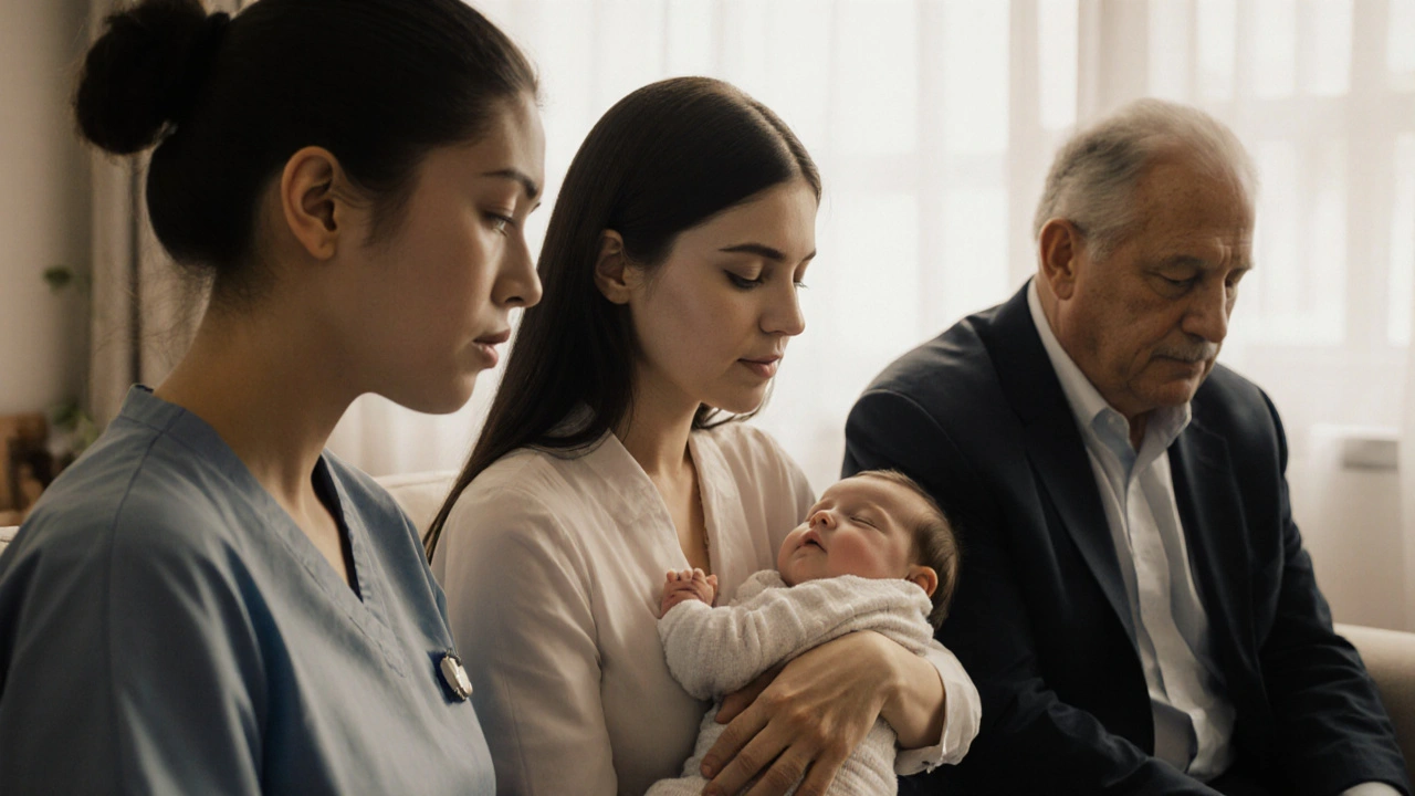 A nurse, mother, and executive each experiencing deep relaxation after craniosacral therapy, with quiet emotional release and peaceful stillness.
