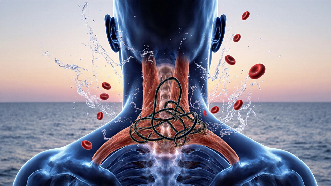 Anatomical illustration showing muscle adhesions releasing as oxygen flows through tissues.