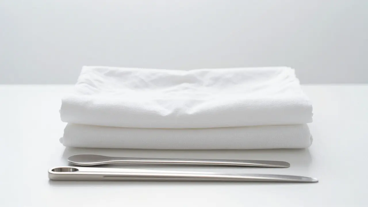 Clean reception area with folded linens and professional organization.