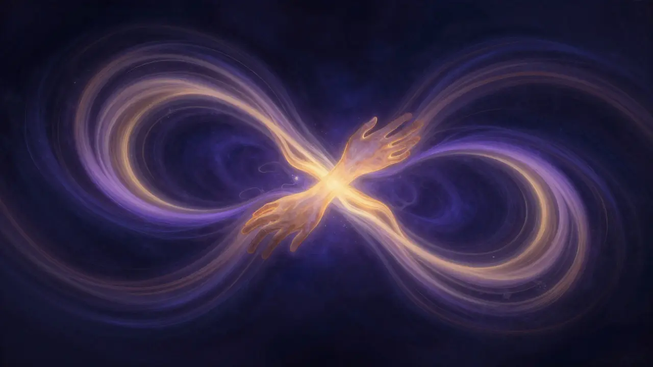 Abstract swirling lights representing energy flow and connection