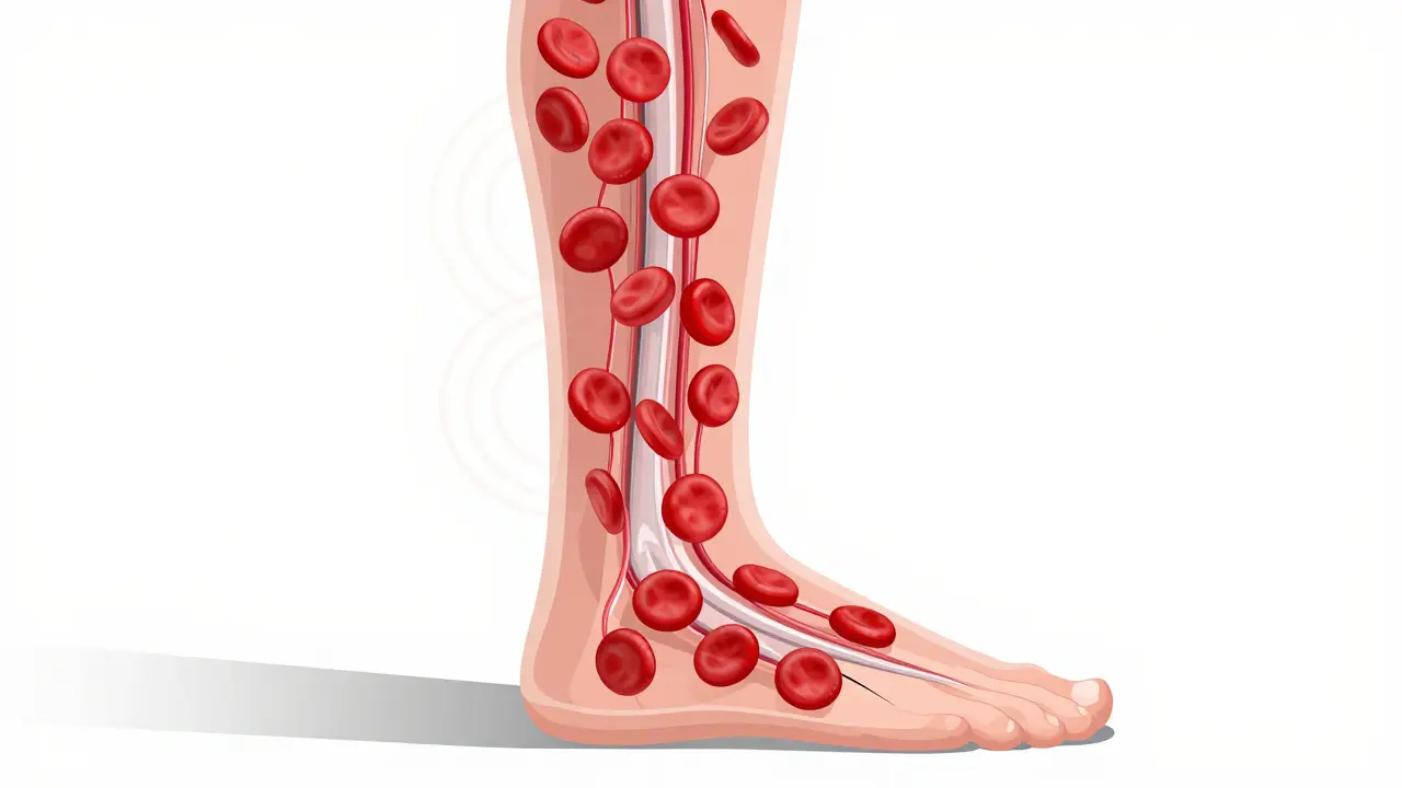 Illustration of improved blood flow and lymphatic drainage in legs