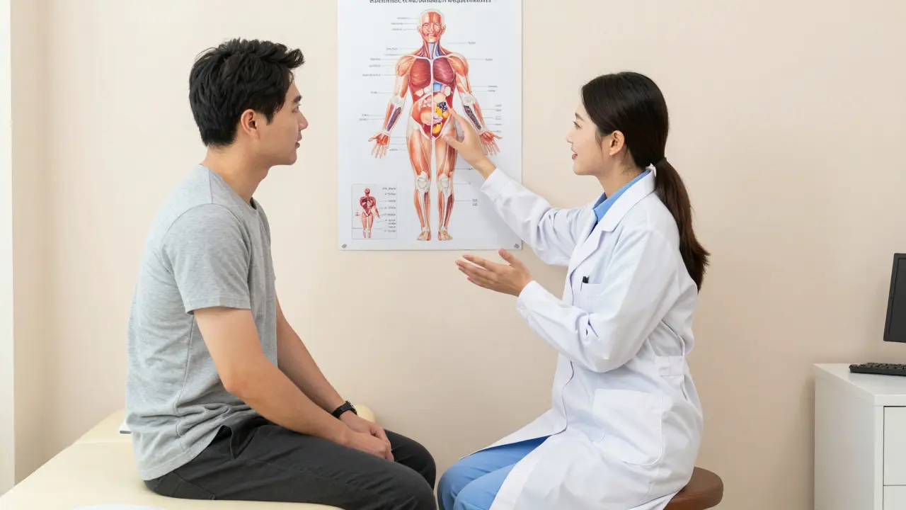 Patient consulting with a doctor about prostate health in a clinic