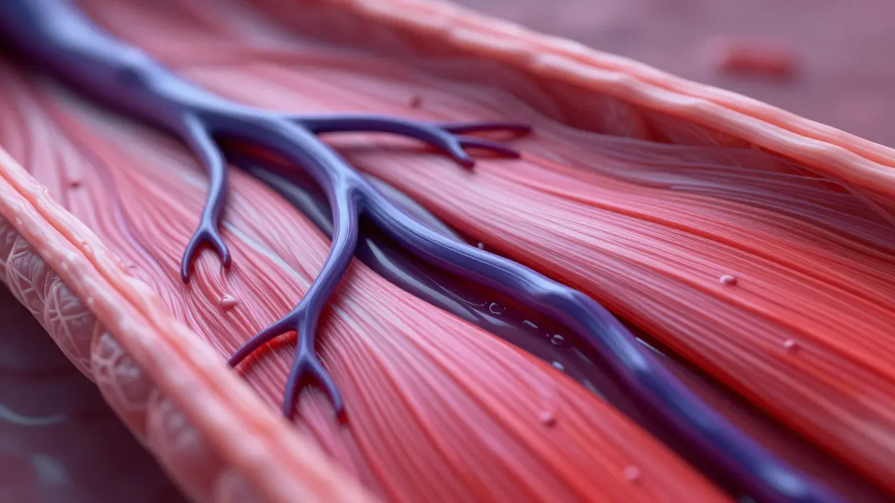 Abstract view of blood flow flushing waste and bringing oxygen to muscles