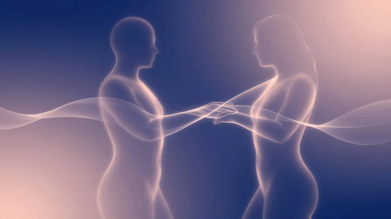 Abstract glowing ribbons symbolizing intimate connection and release