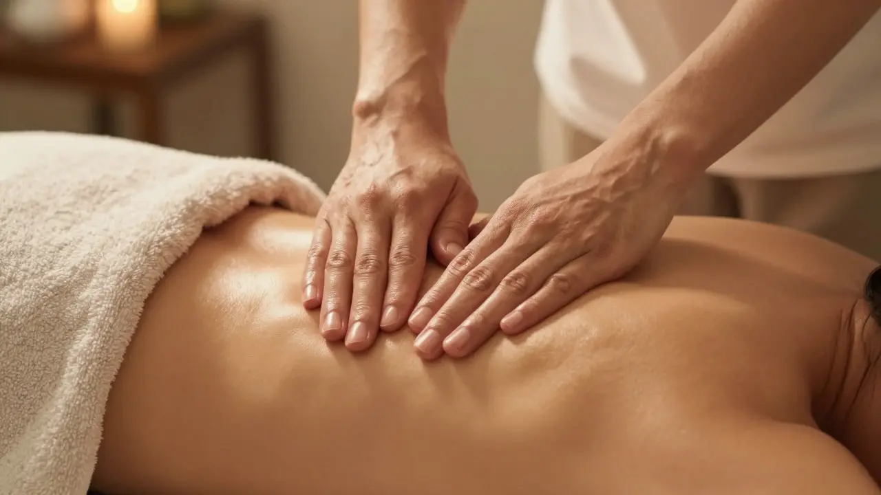 Close up of hands performing gentle massage strokes
