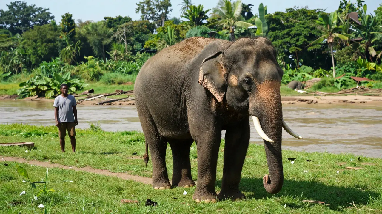 Free-roaming elephant relaxing at an ethical sanctuary in Thailand